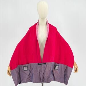 Vintage Pink Purple 100% Silk Upcycled Kimono Reversible Shawl Wrap